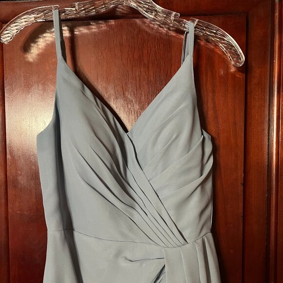 JJ's House Dusty Blue Lined Sleeveless Bridesmaid/Prom Sash Gown, Size 2 - Picture 4 of 11